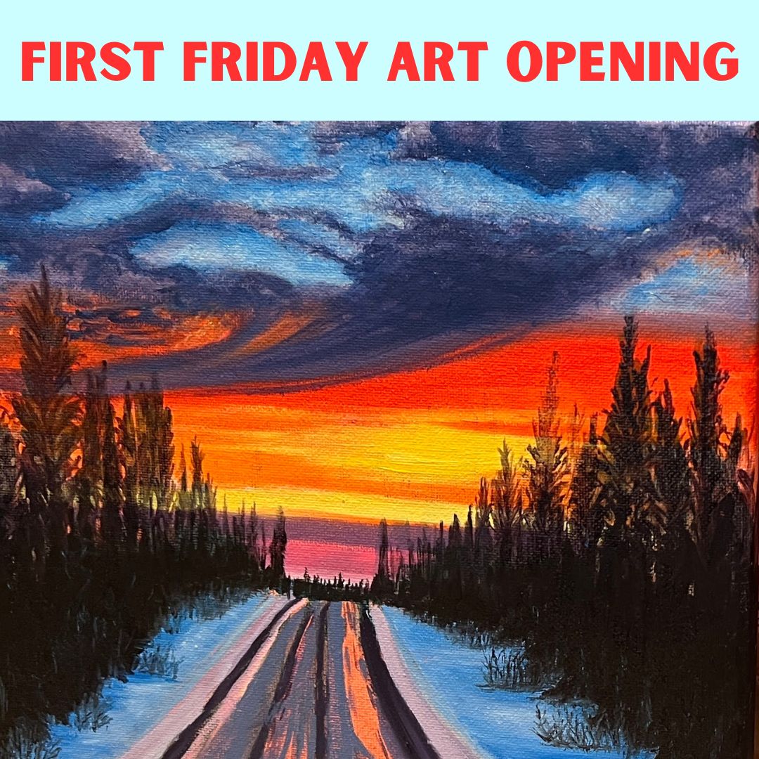 Vibrant landscape painting of a road leading to a sunset