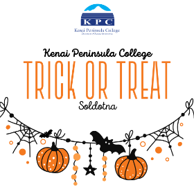 Kenai Peninsula College Trick or Treat Soldotna with pumpkins and bats