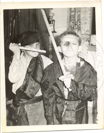 Keith and Kurt Karsten dressed as pirates for Halloween, Soldotna early 1960's