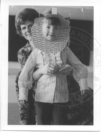 Shirley Hines and kindergartner at Soldotna Elementary School, Soldotna 1961