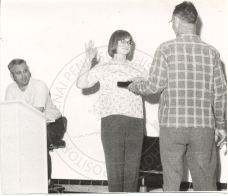 Don Thomas, Lou Grainge and Charlie Lewis rehearsing for "Night of January 16th", Soldotna 1964