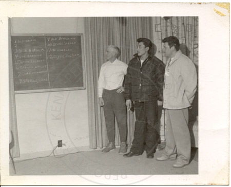Dr. Roland Lombard, George Attla, and Gareth Wright planning the Alaska State Champion Sled dog races, Kenai 1962