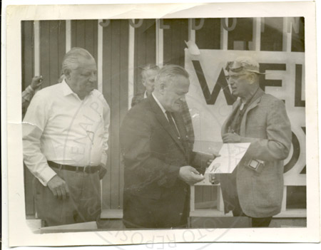 Meeting of Quiet Birdmen members and Governor Bill Egan at the Soldotna Airport Terminal, Soldotna 1965