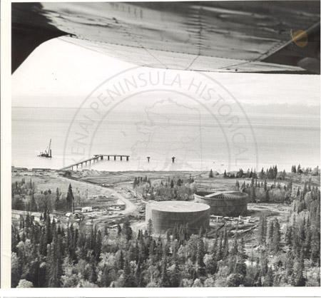 Aerial view of Standard Oil dock, Nikiski mid 1960's