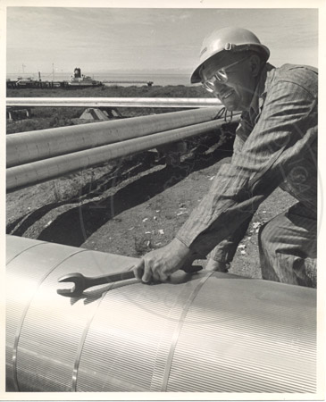 Technician at Standard Oil dock, Nikiski mid 1960's