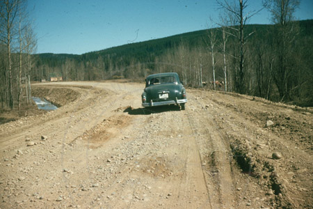Virgil Dahler in his Plymouth traveling north to Alaska, British Columbia, Canada 1939