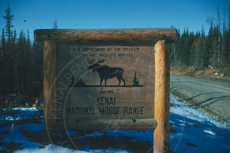 Kenai National Moose Range sign, Sterling Highway 1950's