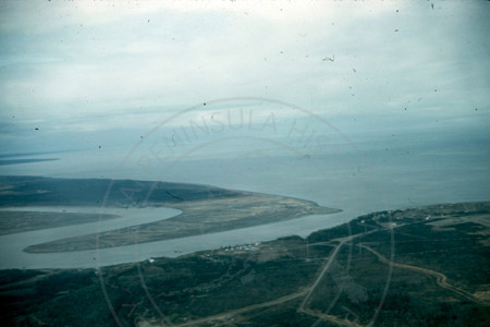 Aerial view of the Kenai River and mouth, Kenai mid 1950's