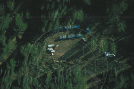 Aerial view of seismograph camp, west Cook Inlet early 1960's