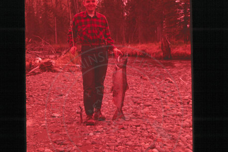 G.I Serviceman with nice salmon catch, Kenai Peninsula 1956