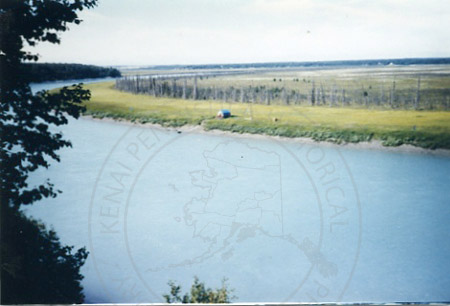 View of lower Kenai River from Ciechanksi homestead, Soldotna 1970's