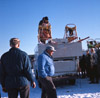 Dr. Roland Lombard's truck and Colonel Vaughn, Alaska State Champion sled dog races 1964