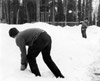 Young Kurt and Keith Karsten having a snowball fight, Soldotna 1960
