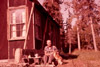 Virgil Dahler, his house, and Goldie the dog, Sterling late 1950's