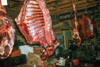 Moose meat hanging in Virgil Dahler's shed, Sterling late 1950's