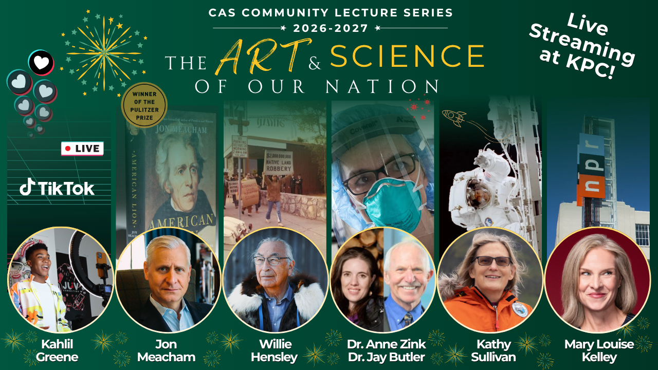 a poster for Community Lecture Series listing all the presenters with their images