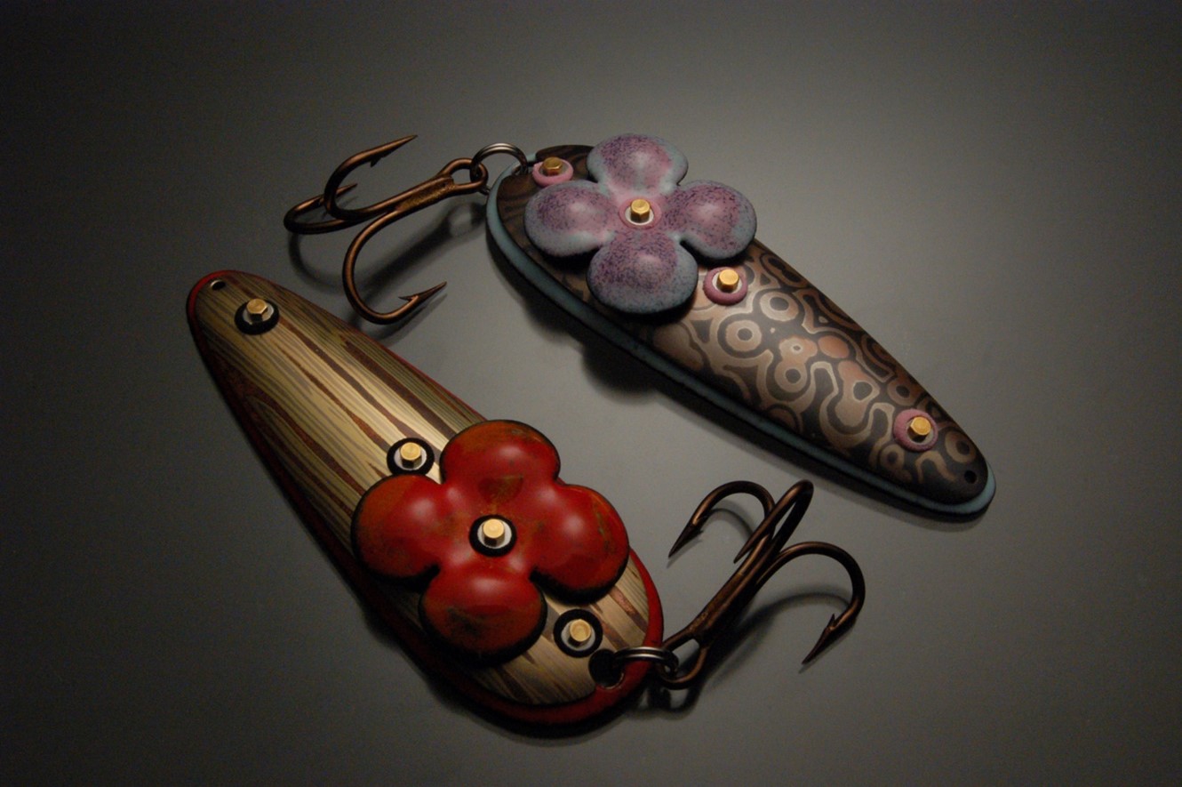 Two handmade lures with metal flowers