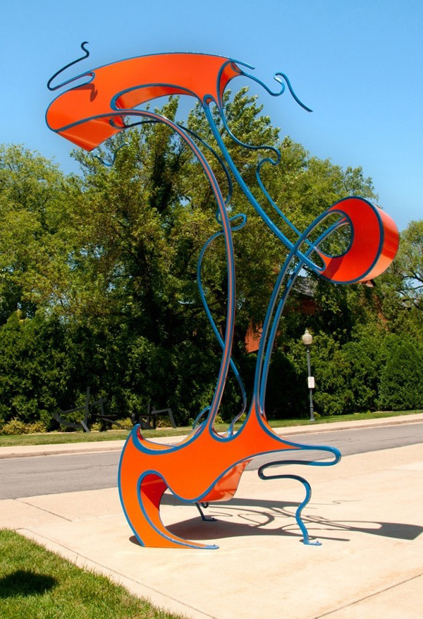 painted steel sculpture titled Calibraton