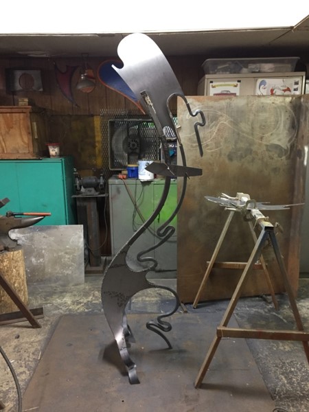 progress photo of metal sculpture titled scalar